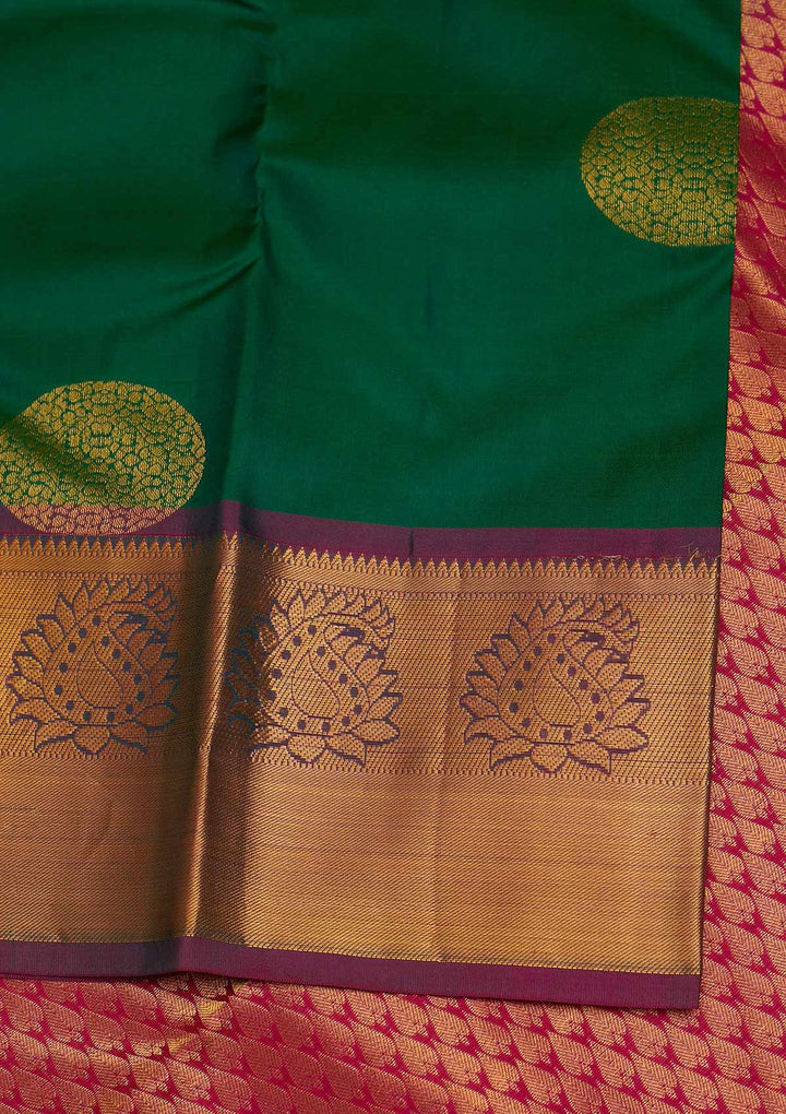 Rama Green Zariwork Pure Silk Designer Saree - Koskii