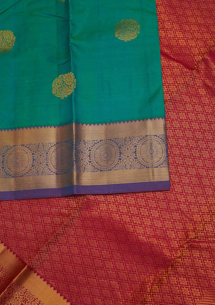 Rama Green Zariwork Pure Silk Designer Saree - Koskii