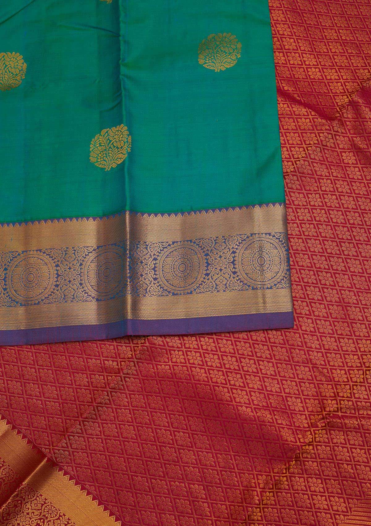 Rama Green Zariwork Pure Silk Designer Saree - Koskii