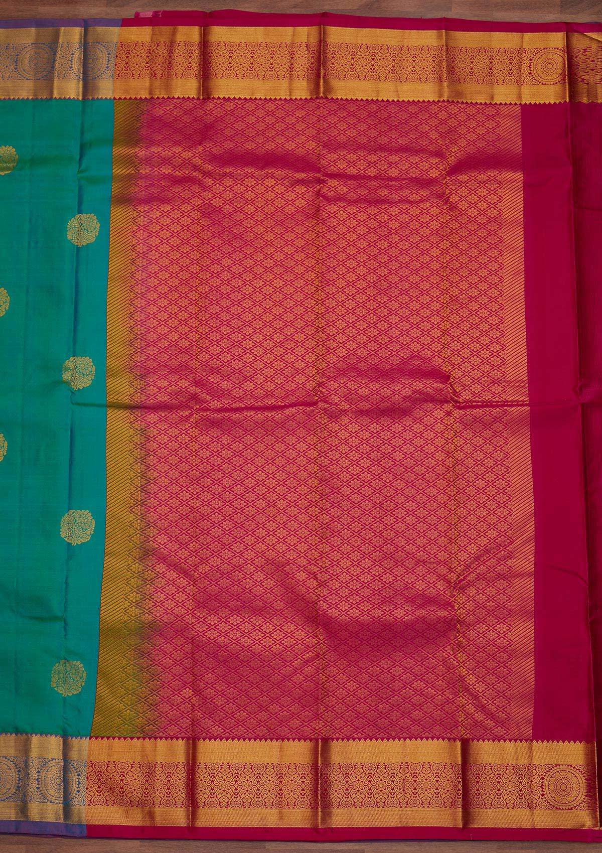 Rama Green Zariwork Pure Silk Designer Saree - Koskii