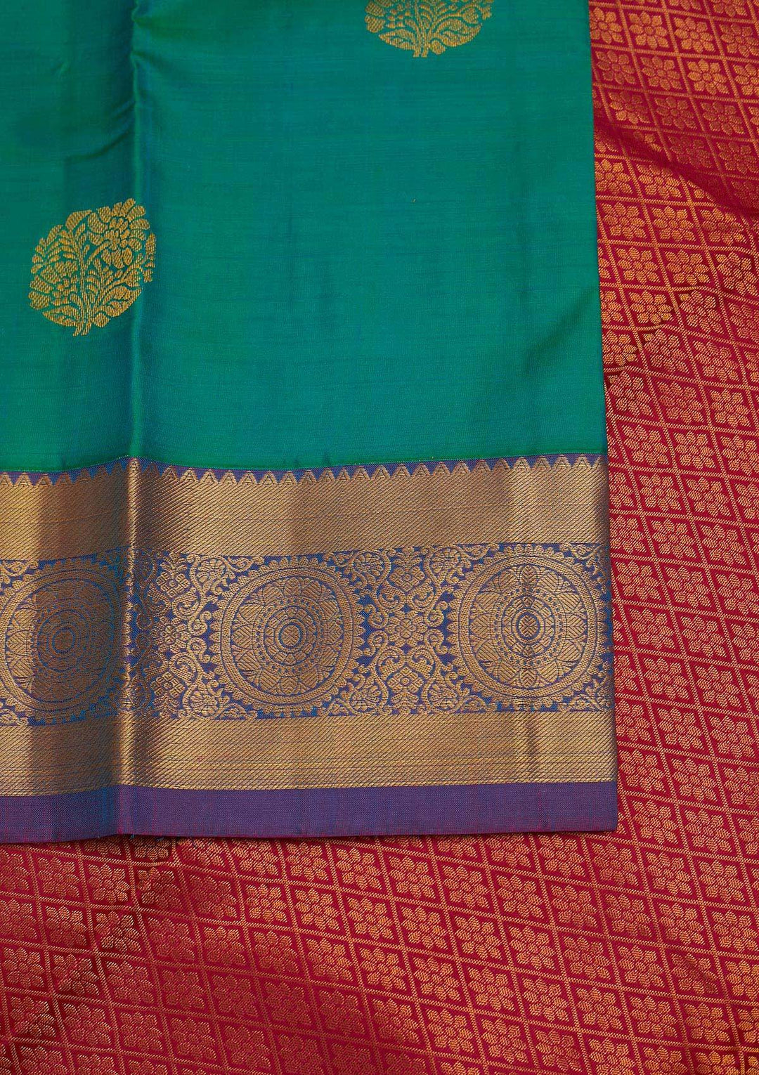 Rama Green Zariwork Pure Silk Designer Saree - Koskii