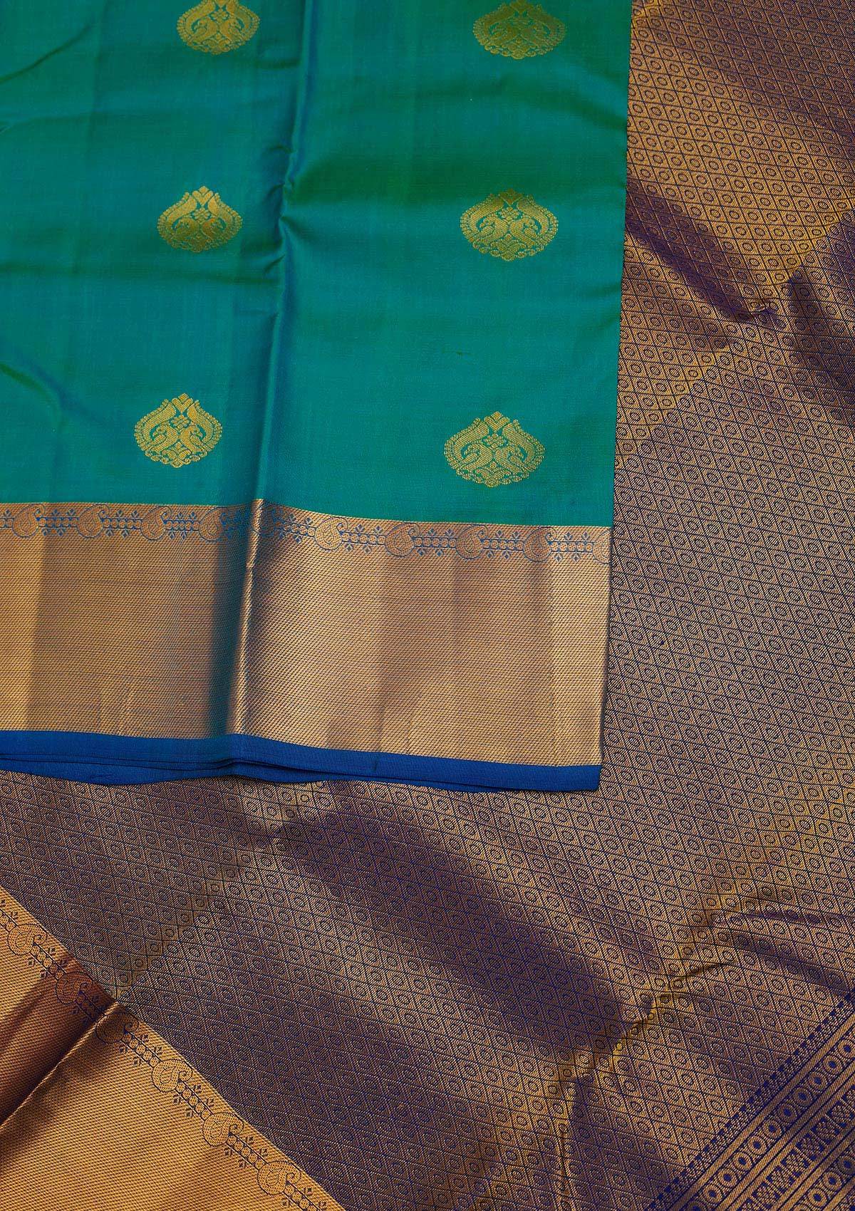 Rama Green Zariwork Pure Silk Designer Saree - Koskii