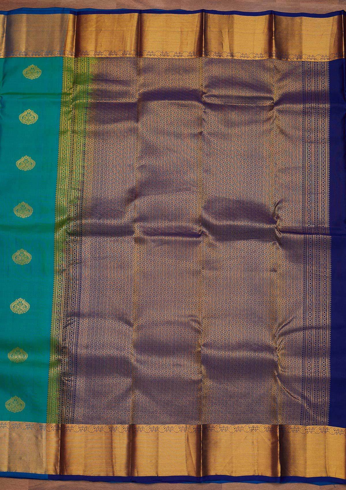 Rama Green Zariwork Pure Silk Designer Saree - Koskii