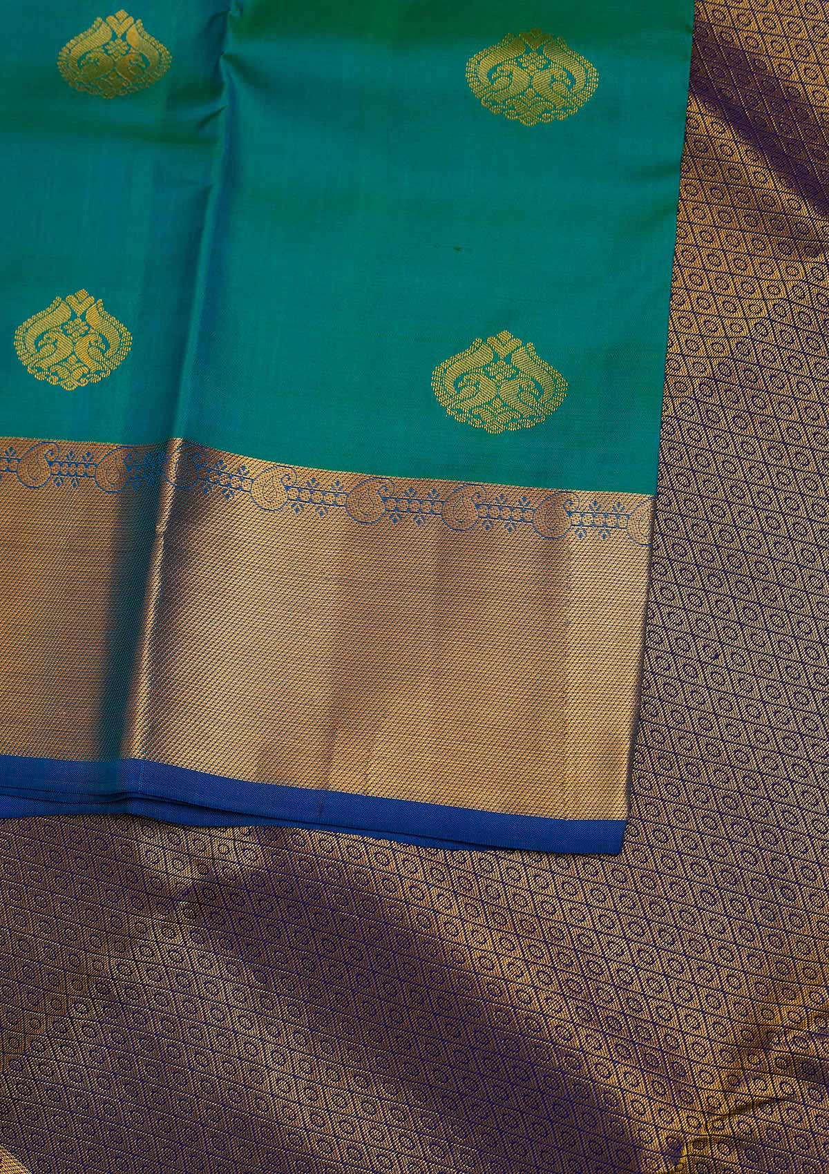 Rama Green Zariwork Pure Silk Designer Saree - Koskii