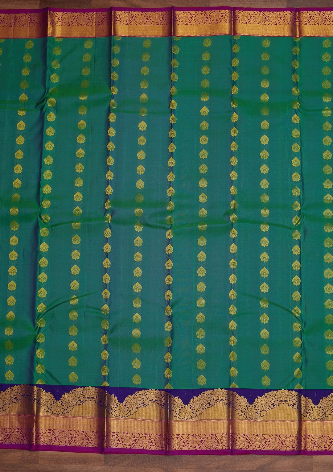 Rama Green Zariwork Pure Silk Designer Saree - Koskii