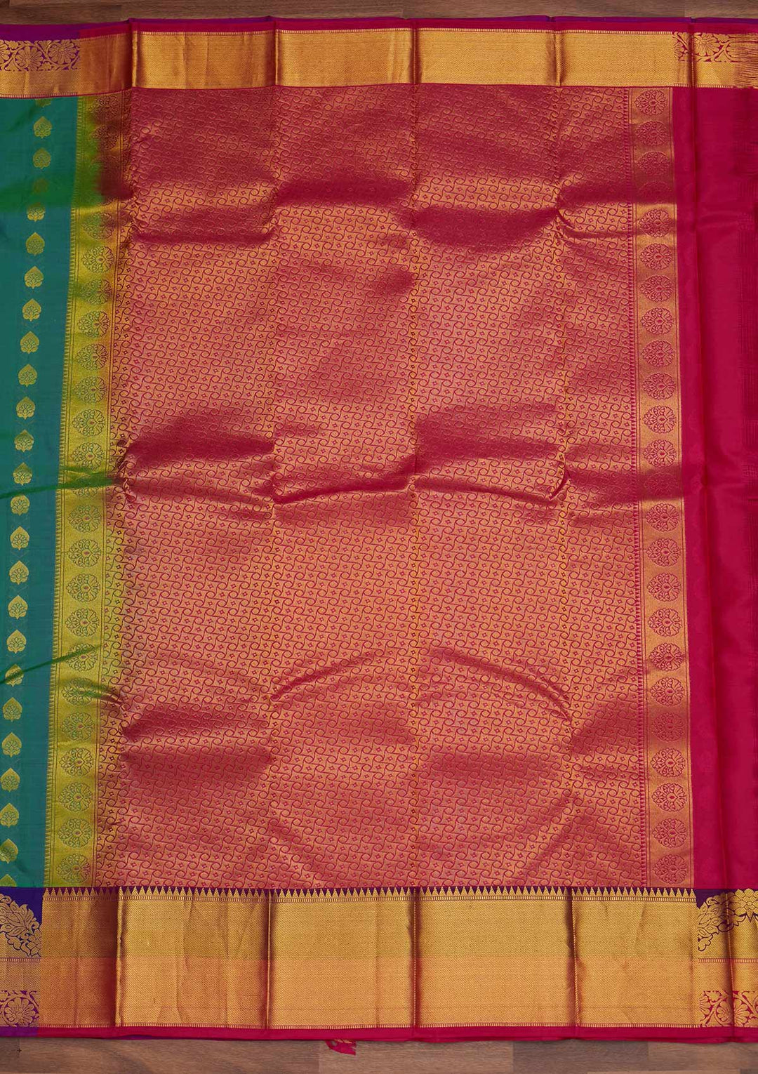 Rama Green Zariwork Pure Silk Designer Saree - Koskii