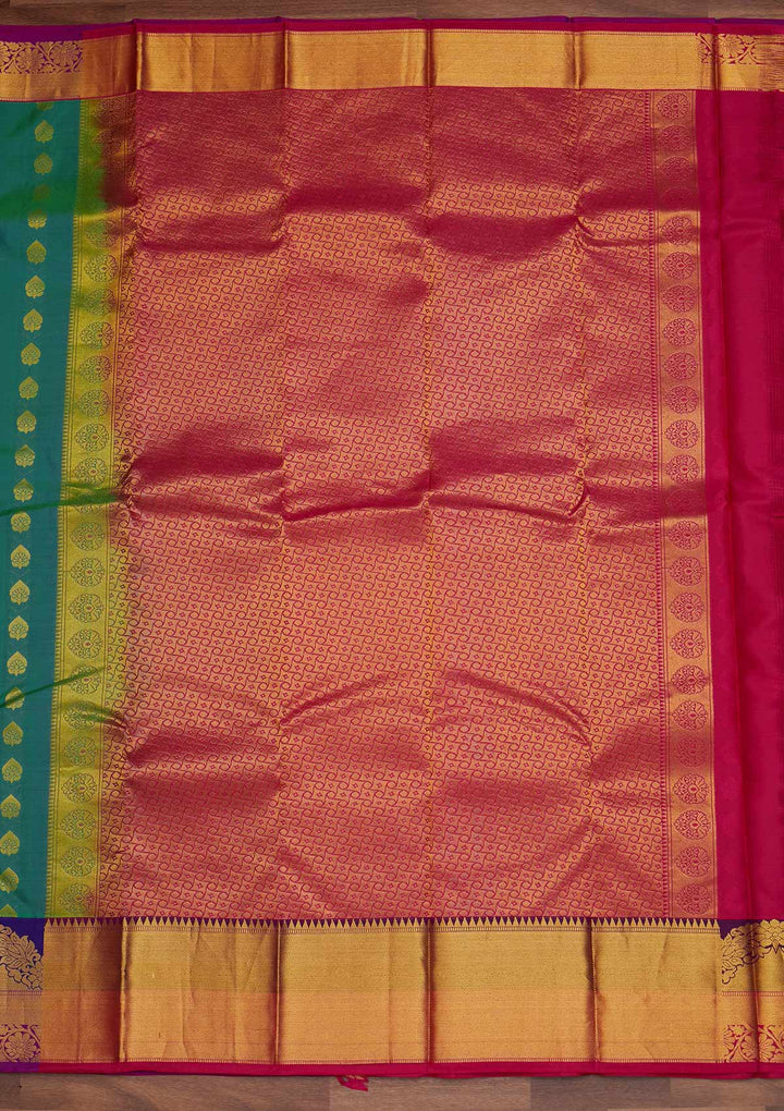 Rama Green Zariwork Pure Silk Designer Saree - Koskii