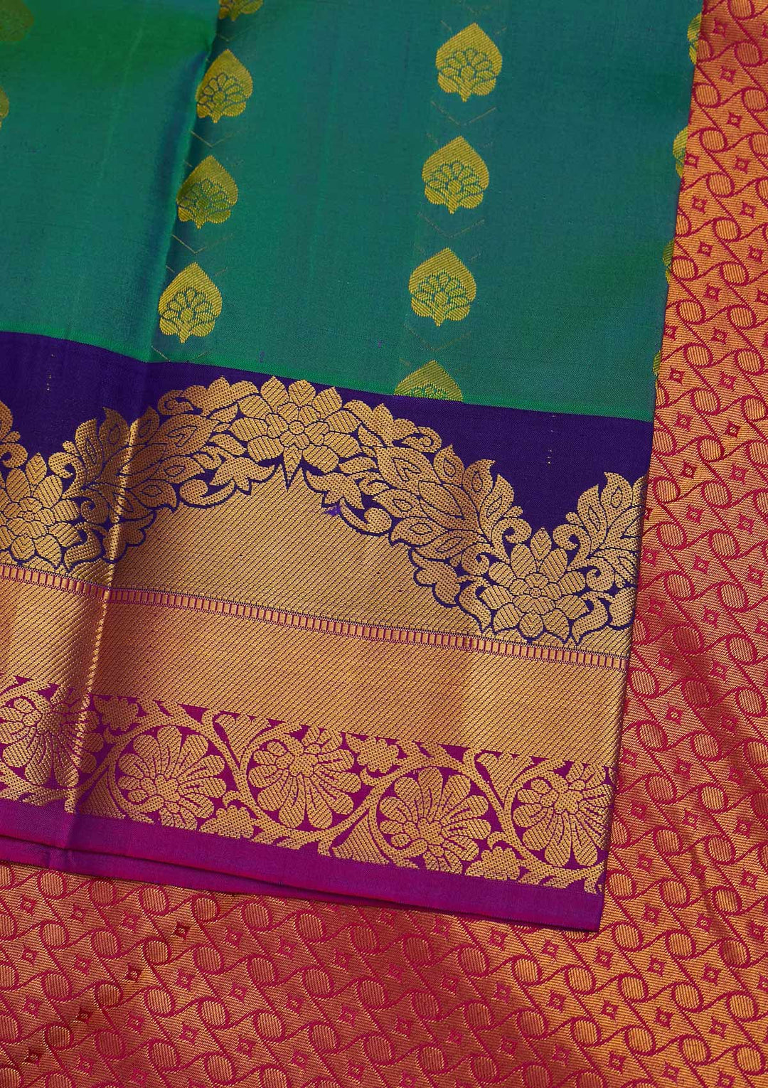 Rama Green Zariwork Pure Silk Designer Saree - Koskii
