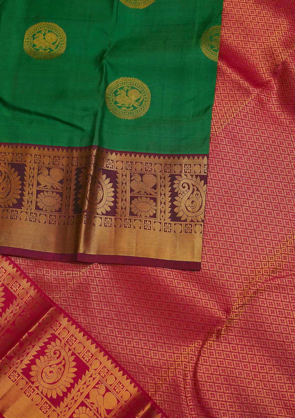 Rama Green Zariwork Pure Silk Designer Saree - Koskii