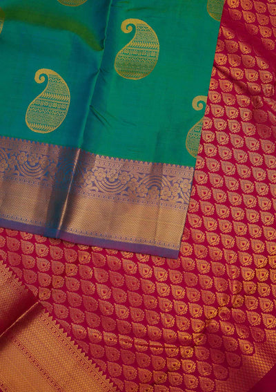 Rama Green Zariwork Pure Silk Designer Saree - Koskii