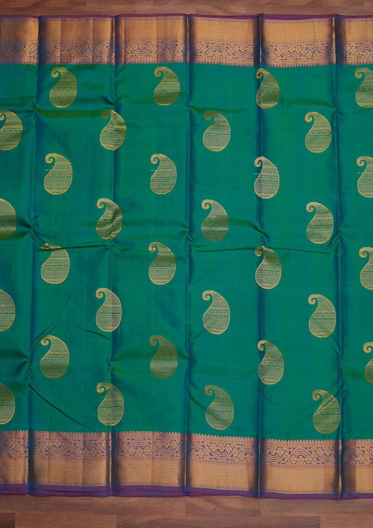 Rama Green Zariwork Pure Silk Designer Saree - Koskii