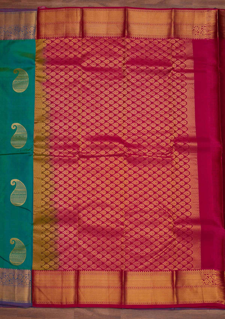 Rama Green Zariwork Pure Silk Designer Saree - Koskii