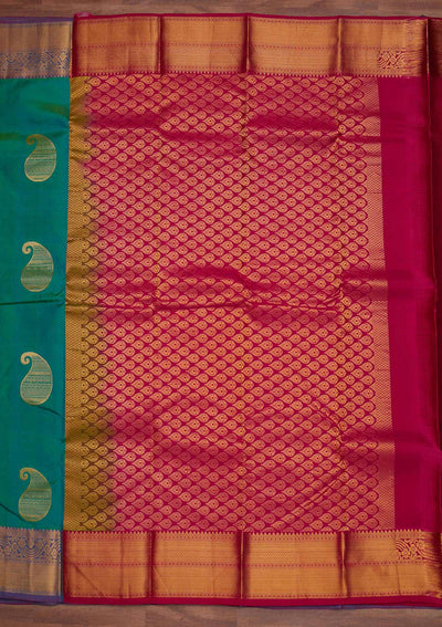 Rama Green Zariwork Pure Silk Designer Saree - Koskii