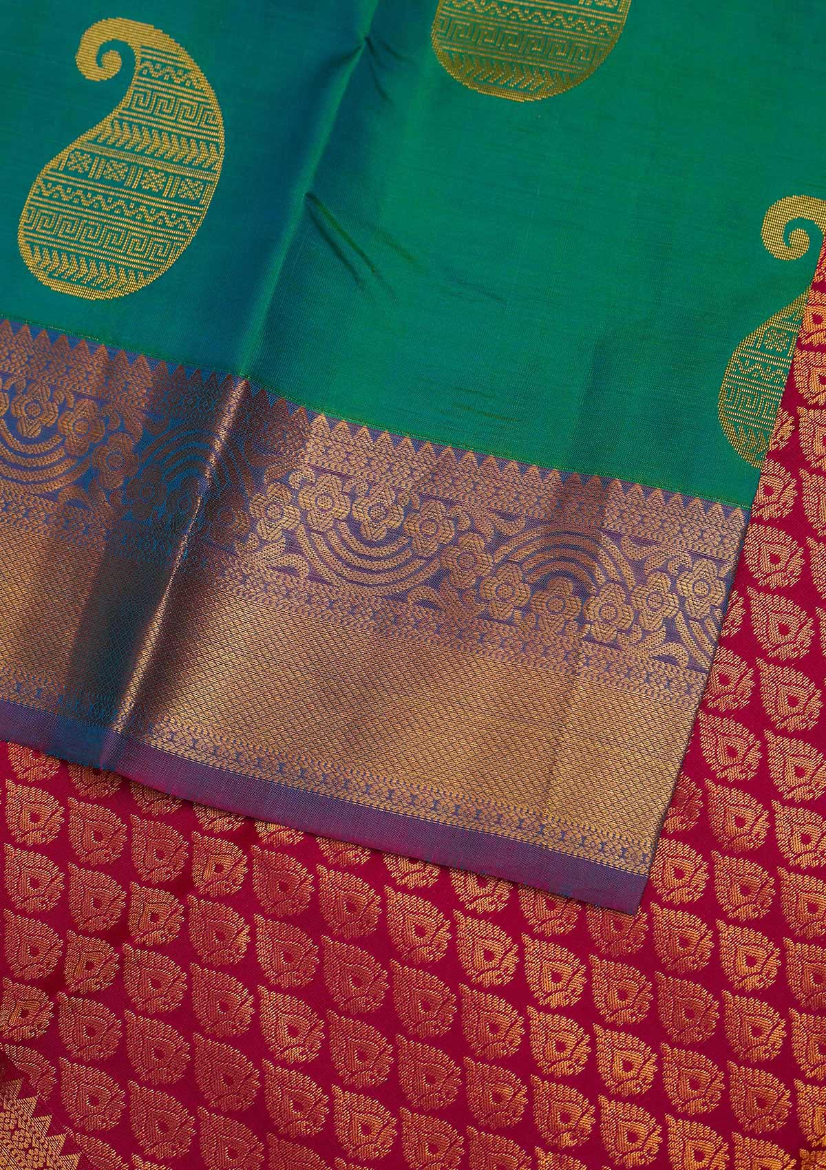 Rama Green Zariwork Pure Silk Designer Saree - Koskii