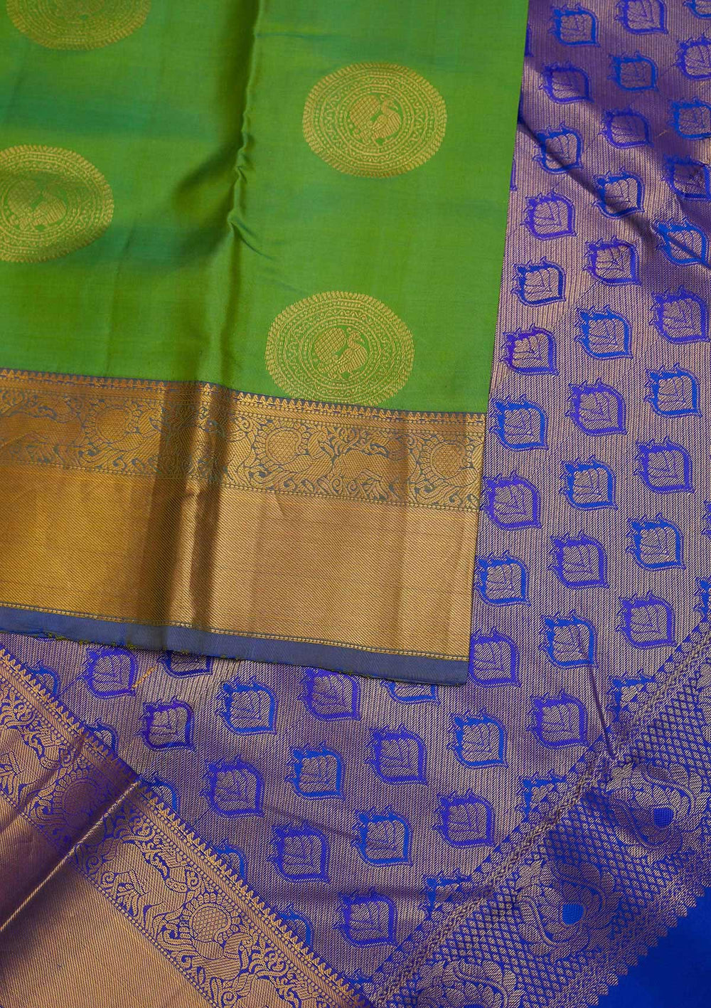 Rama Green Zariwork Pure Silk Designer Saree - Koskii