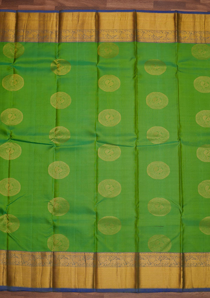 Rama Green Zariwork Pure Silk Designer Saree - Koskii