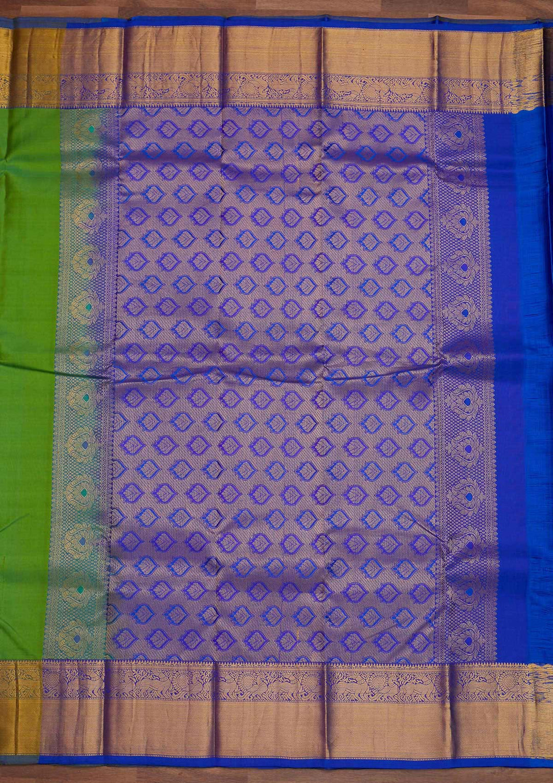 Rama Green Zariwork Pure Silk Designer Saree - Koskii