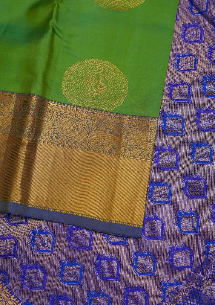 Rama Green Zariwork Pure Silk Designer Saree - Koskii