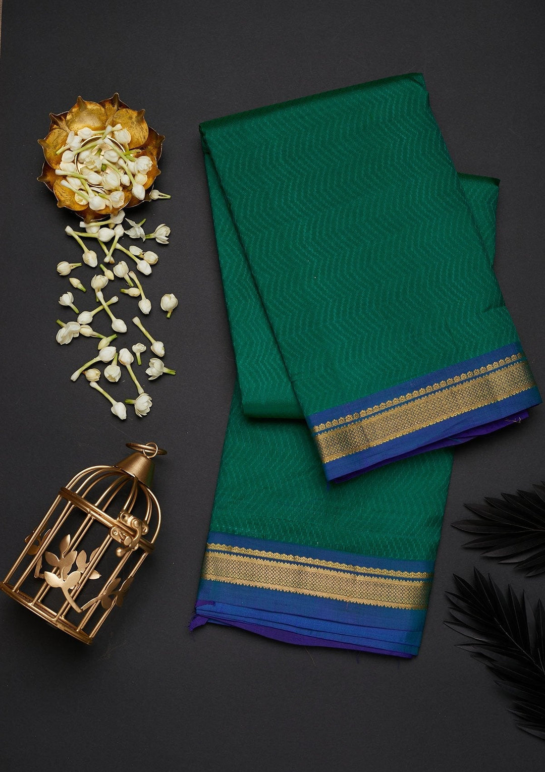 Rama Green Zariwork Pure Silk Designer Saree - Koskii