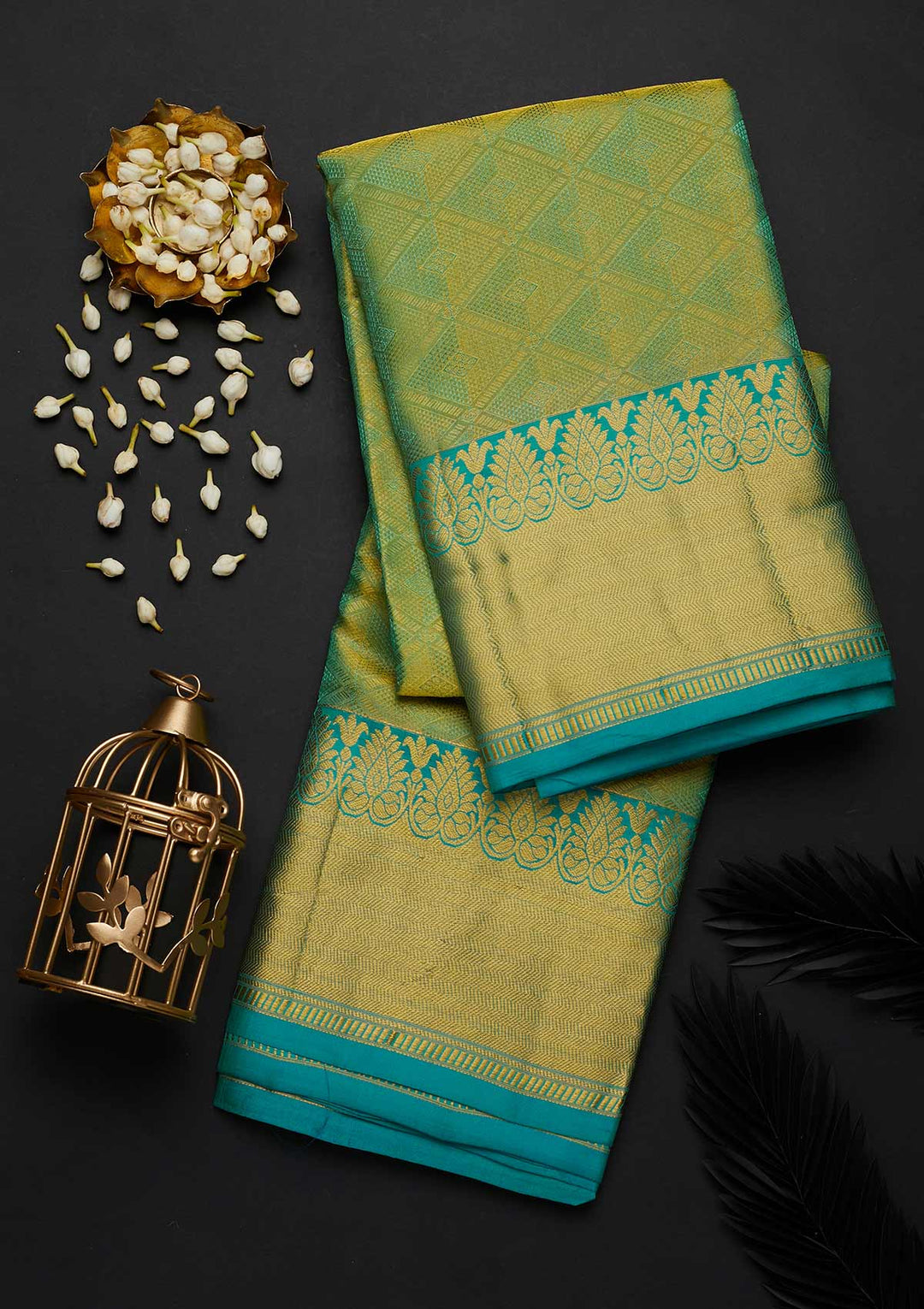 Rama Green Zariwork Pure Silk Designer Saree - Koskii