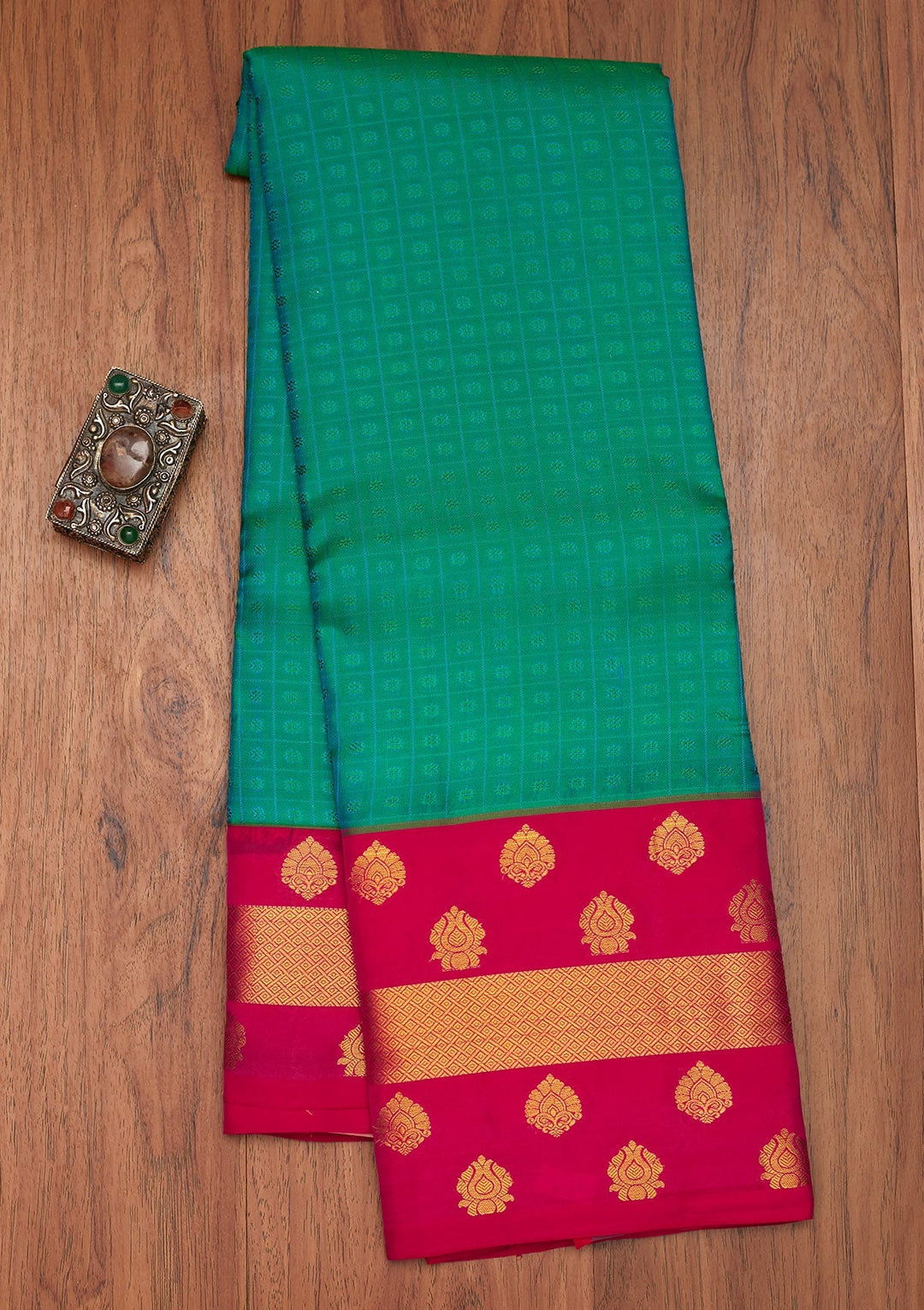 Rama Green Zariwork Pure Silk Saree- Koskii