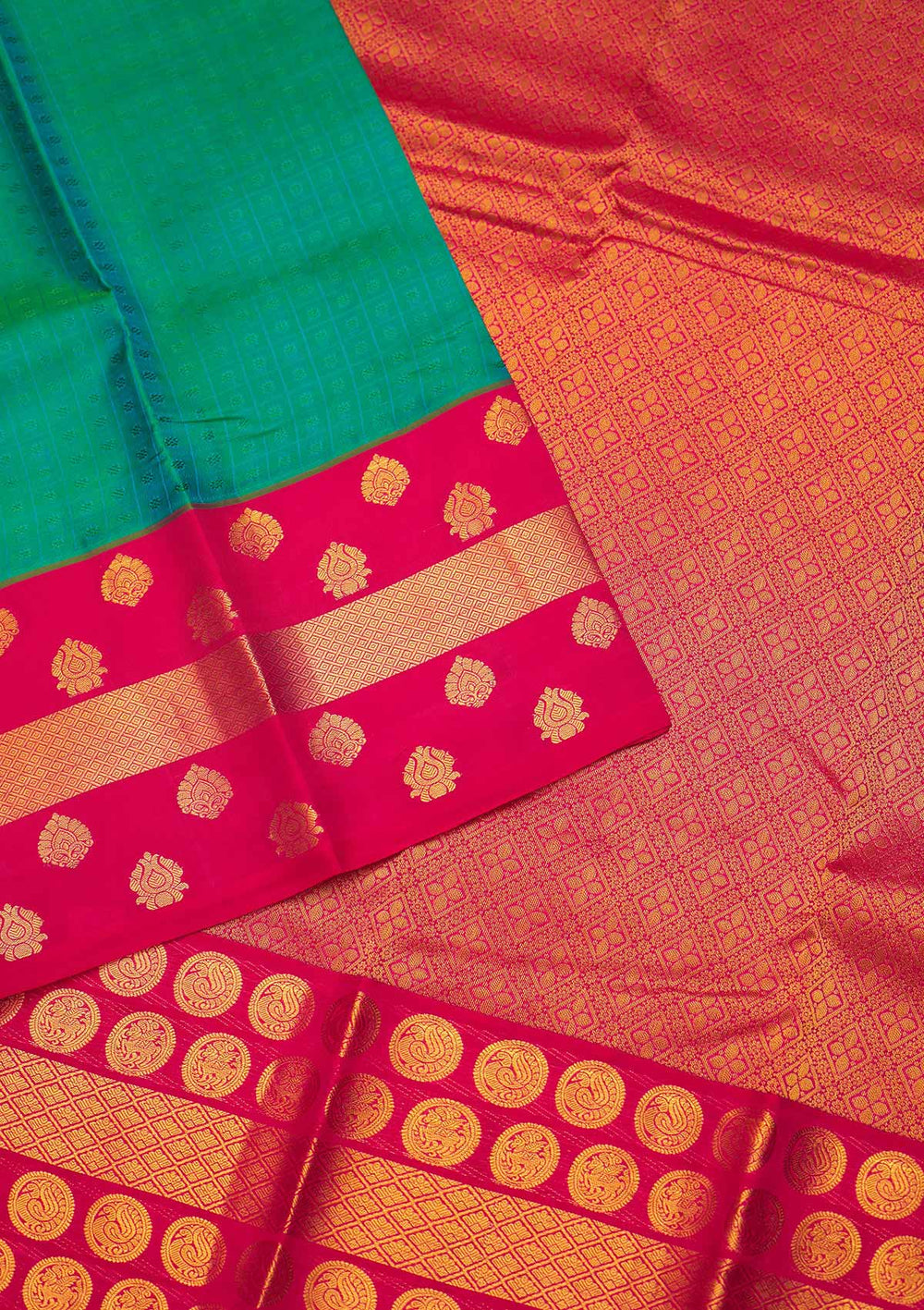Rama Green Zariwork Pure Silk Saree - Koskii