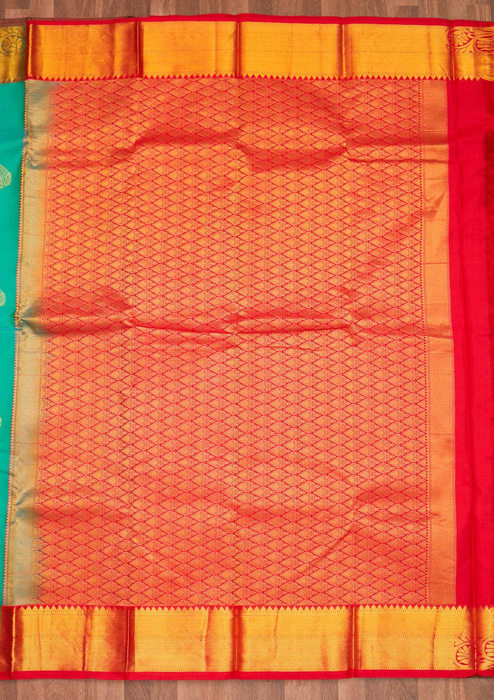 Rama Green Zariwork Pure Silk Saree - Koskii