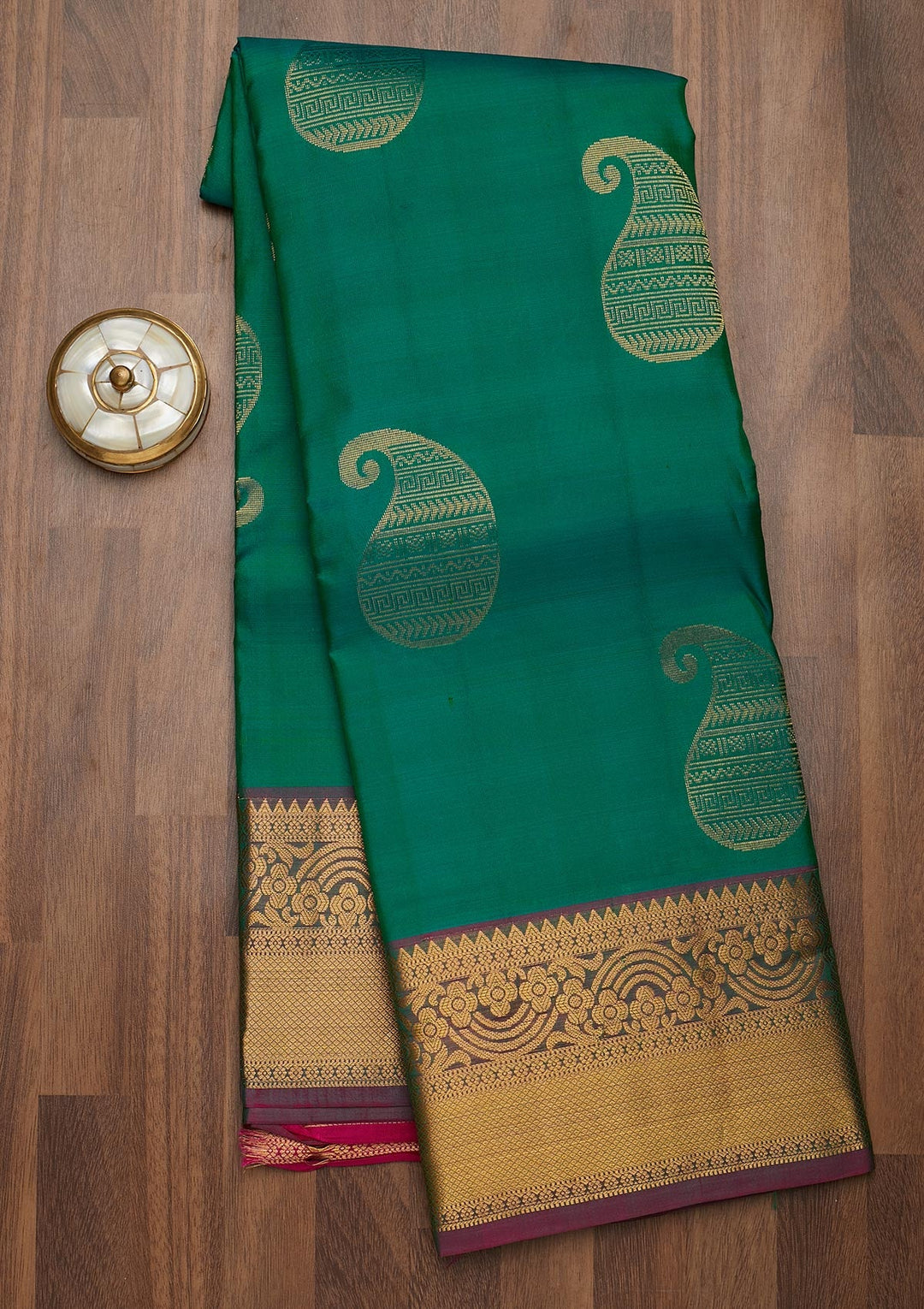 Rama Green Zariwork Pure Silk Saree-Koskii