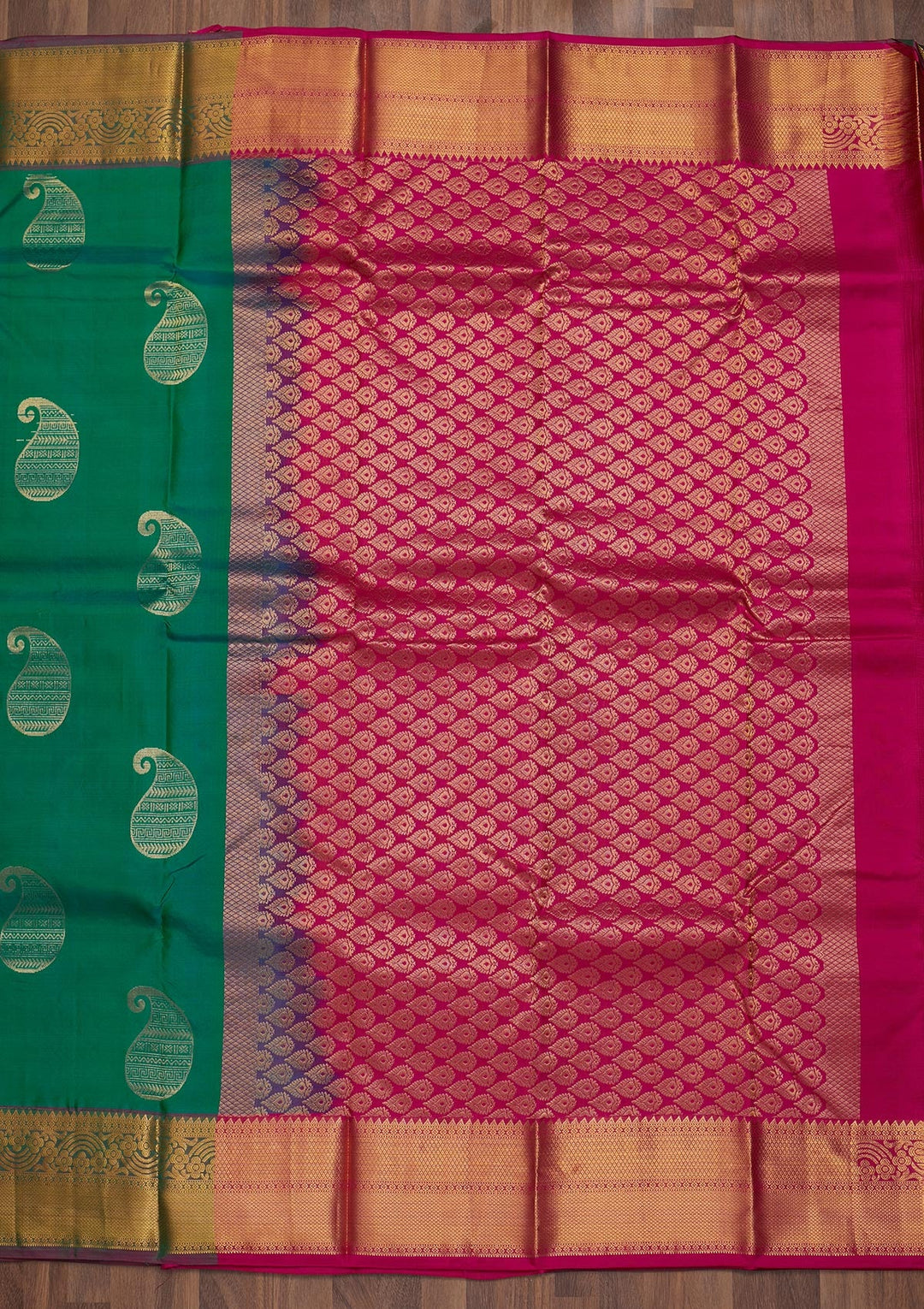 Rama Green Zariwork Pure Silk Saree-Koskii