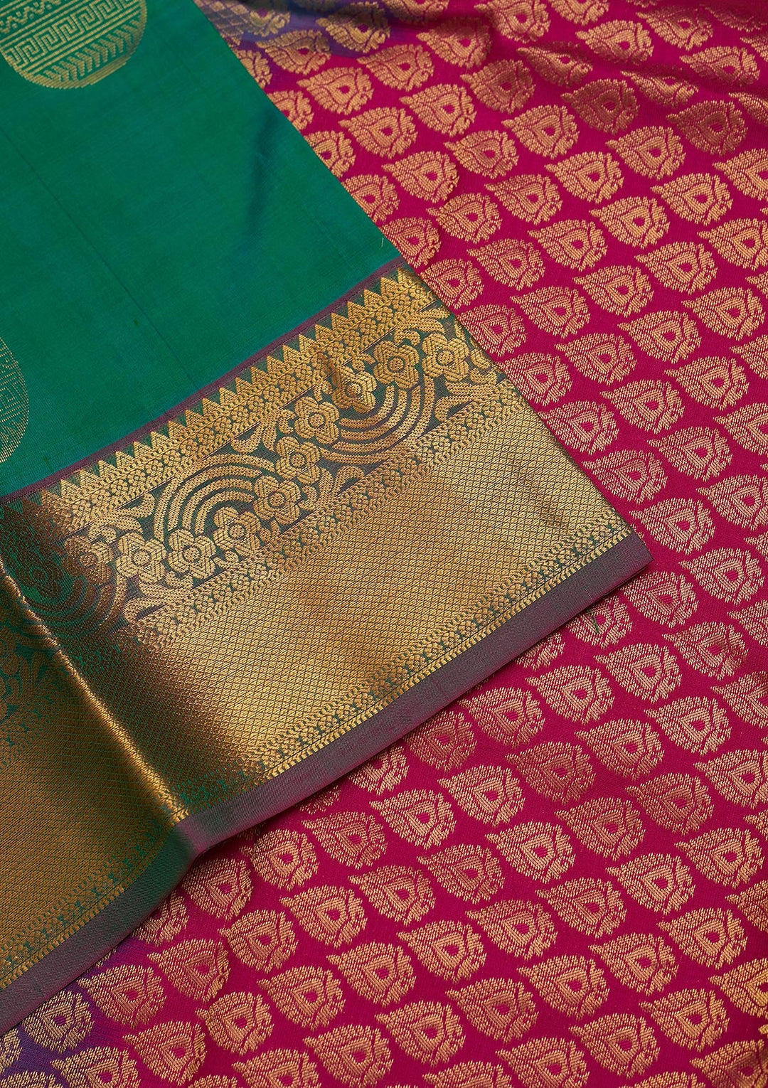 Rama Green Zariwork Pure Silk Saree-Koskii