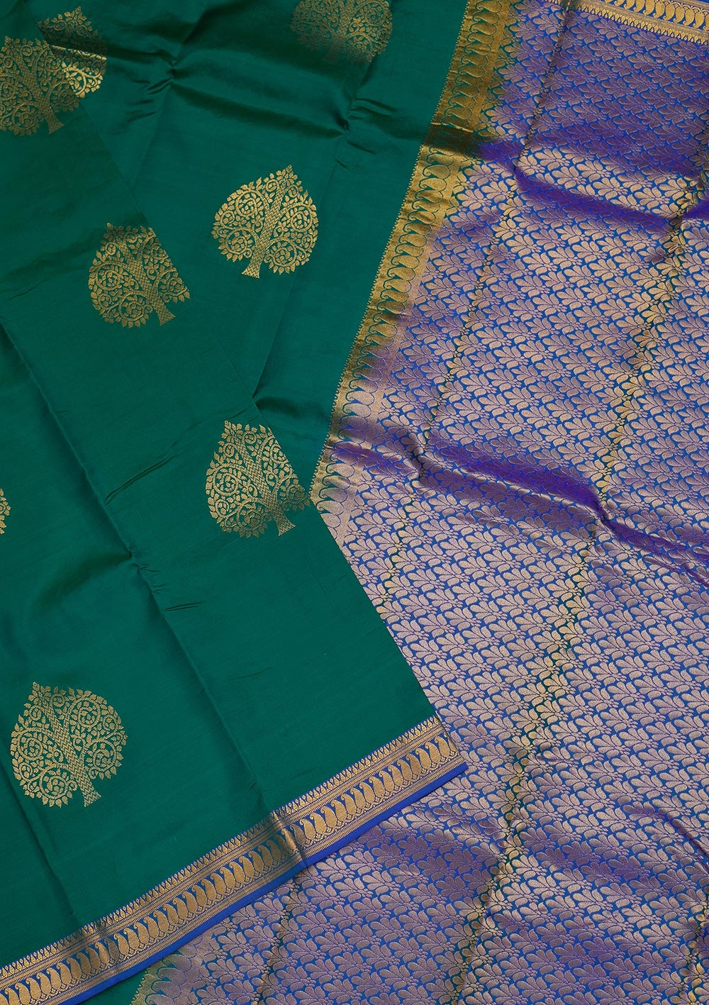 Rama Green Zariwork Pure Silk Saree-Koskii