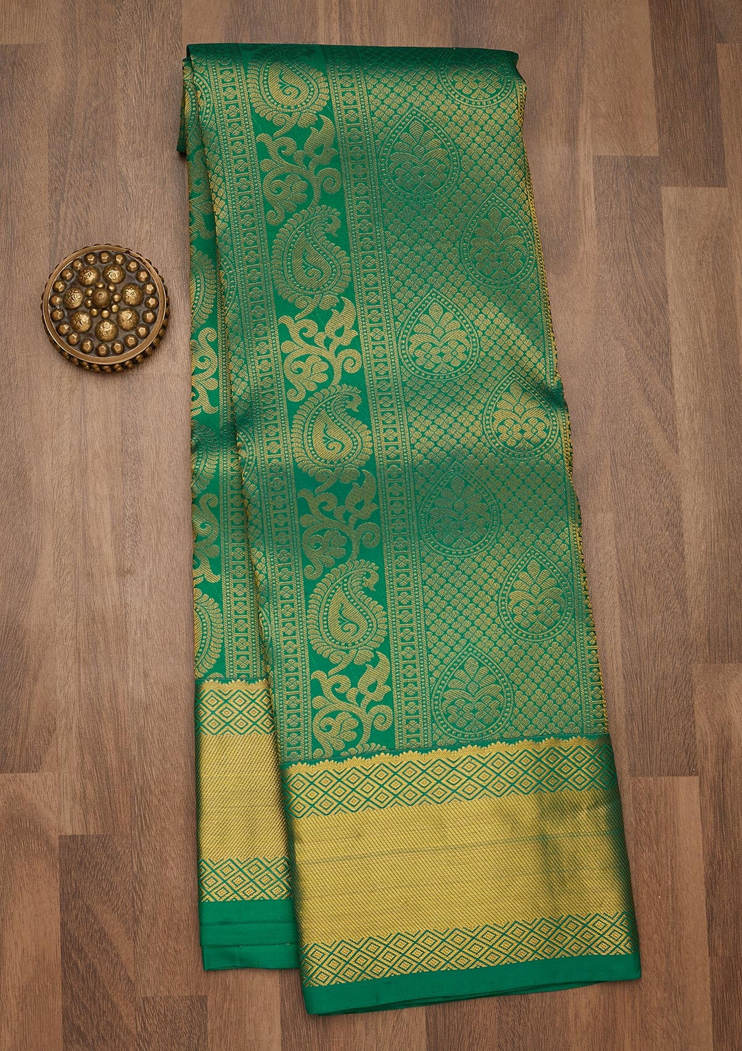 Rama Green Zariwork Pure Silk Saree-Koskii