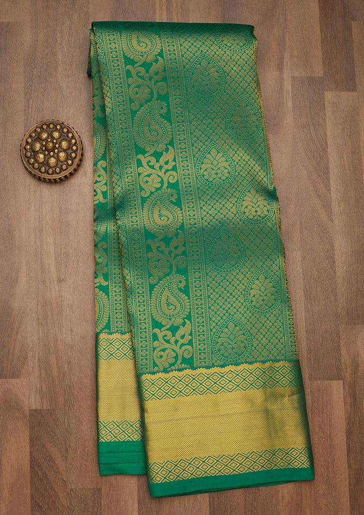 Rama Green Zariwork Pure Silk Saree-Koskii