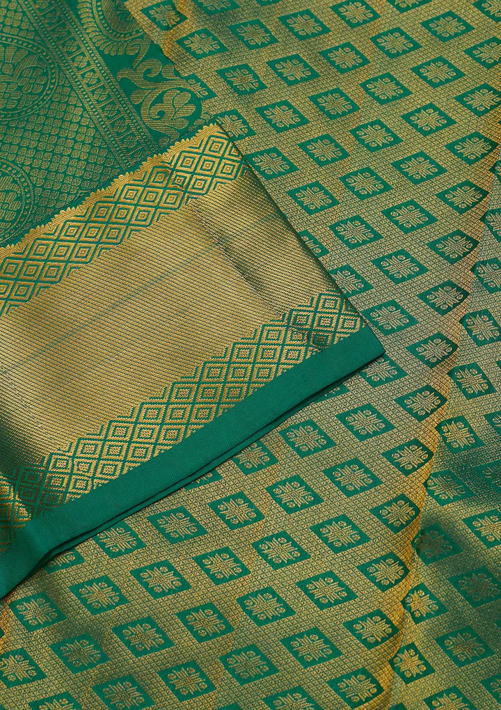 Rama Green Zariwork Pure Silk Saree-Koskii