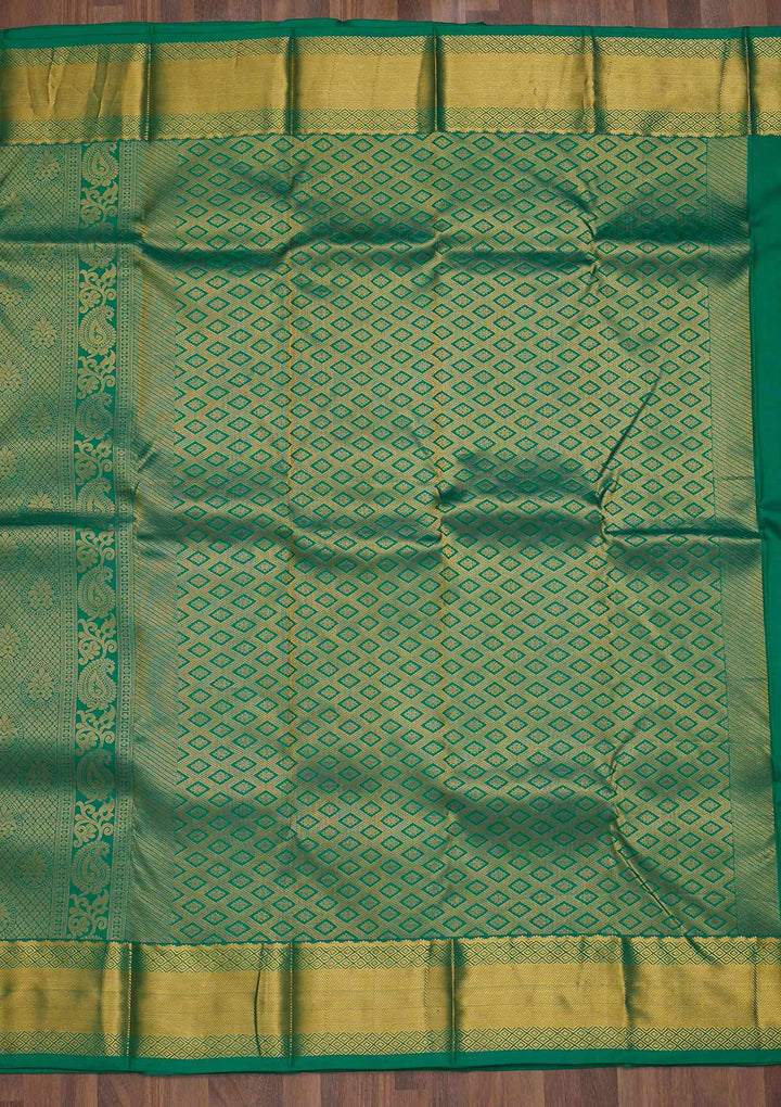 Rama Green Zariwork Pure Silk Saree-Koskii