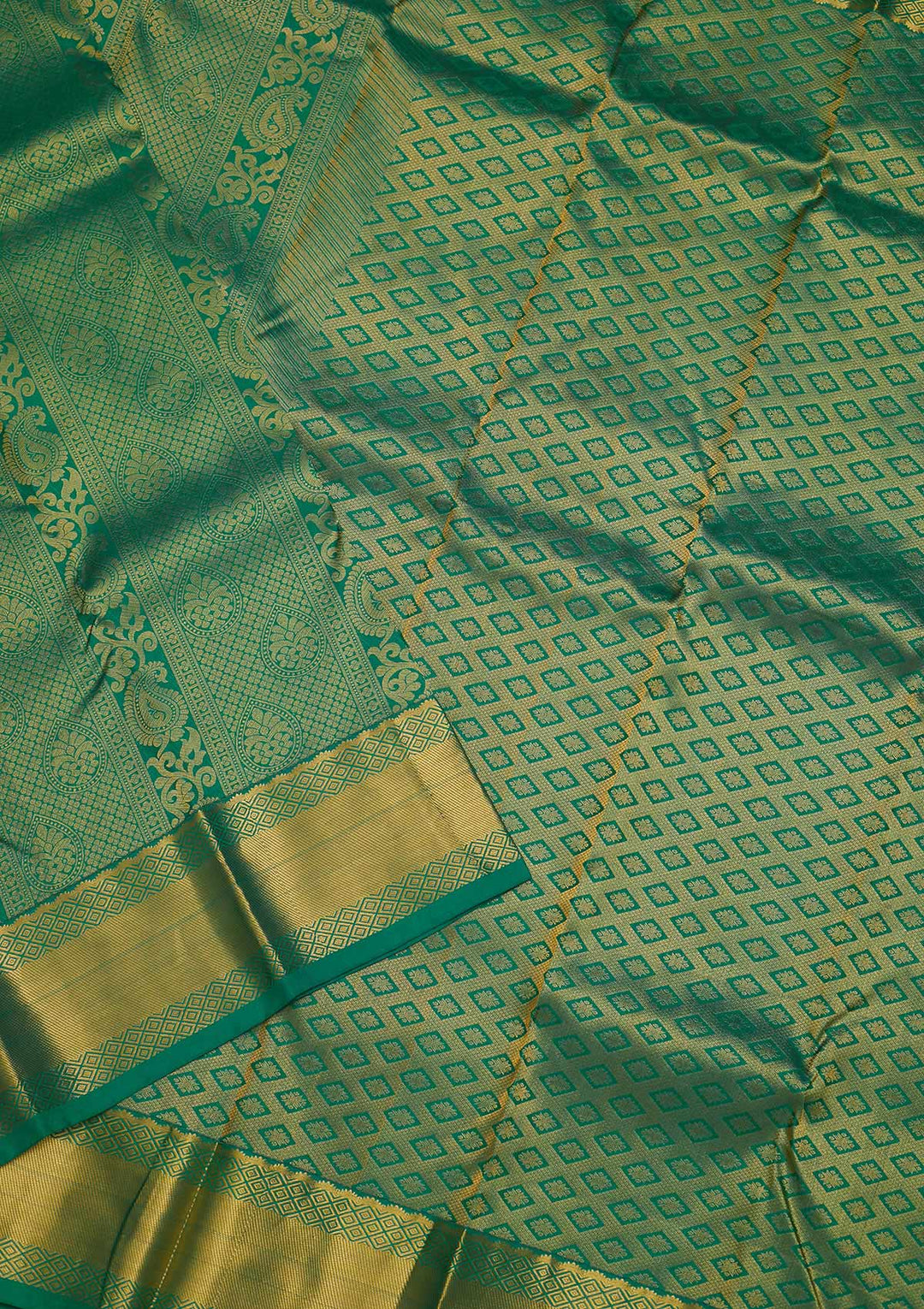 Rama Green Zariwork Pure Silk Saree-Koskii