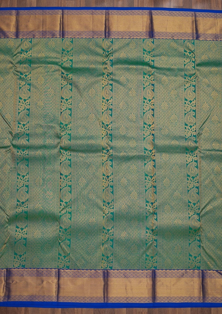 Rama Green Zariwork Pure Silk Saree-Koskii
