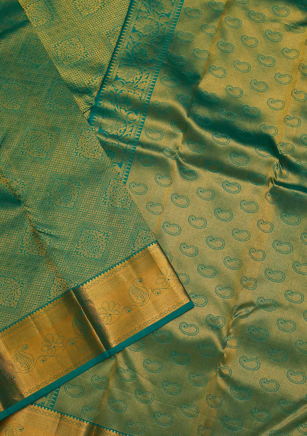 Rama Green Zariwork Pure Silk Saree-Koskii