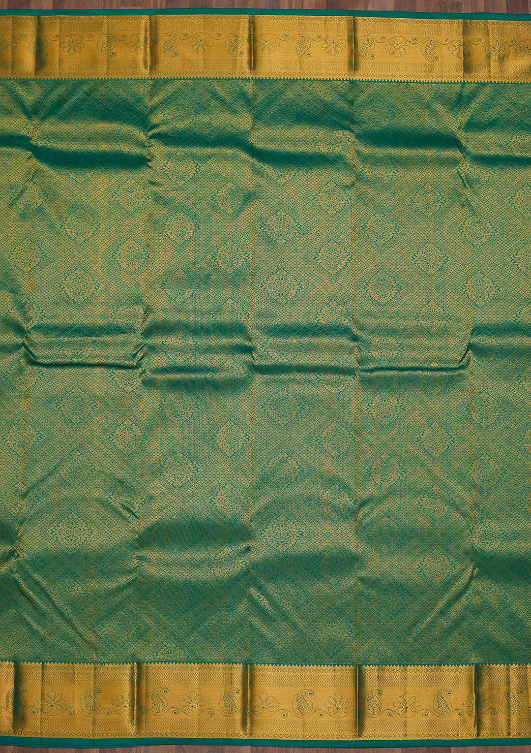 Rama Green Zariwork Pure Silk Saree-Koskii