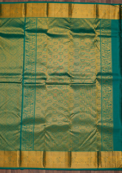 Rama Green Zariwork Pure Silk Saree-Koskii