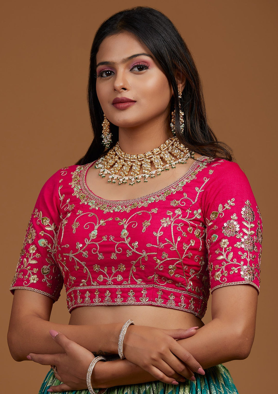 Rama Green Zariwork Raw Silk Designer Lehenga-Koskii