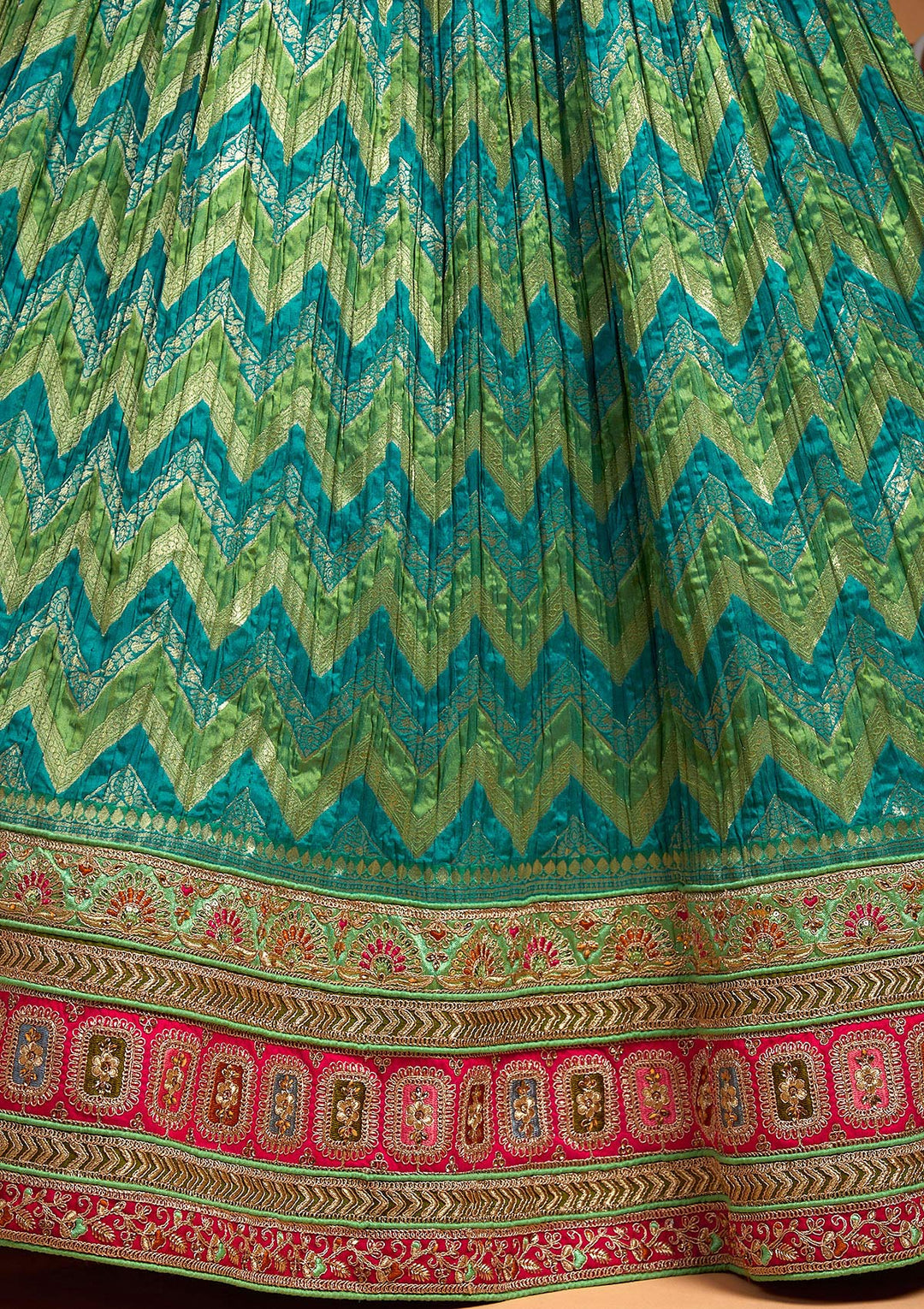 Rama Green Zariwork Raw Silk Designer Lehenga-Koskii