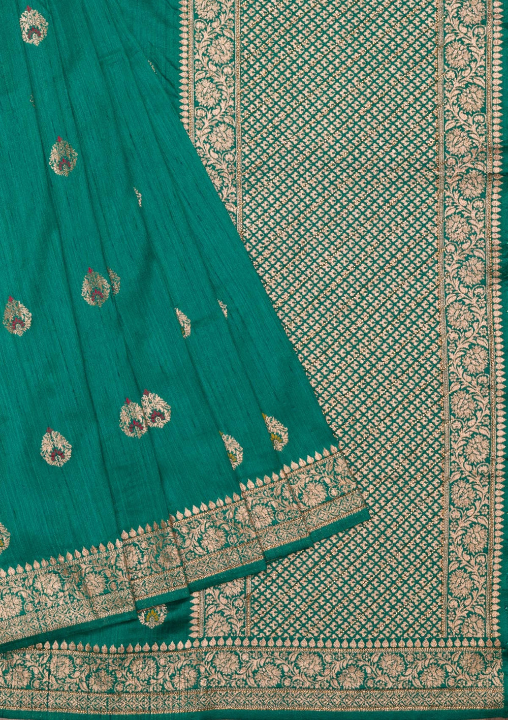 Rama Green Zariwork Raw Silk Saree-Koskii