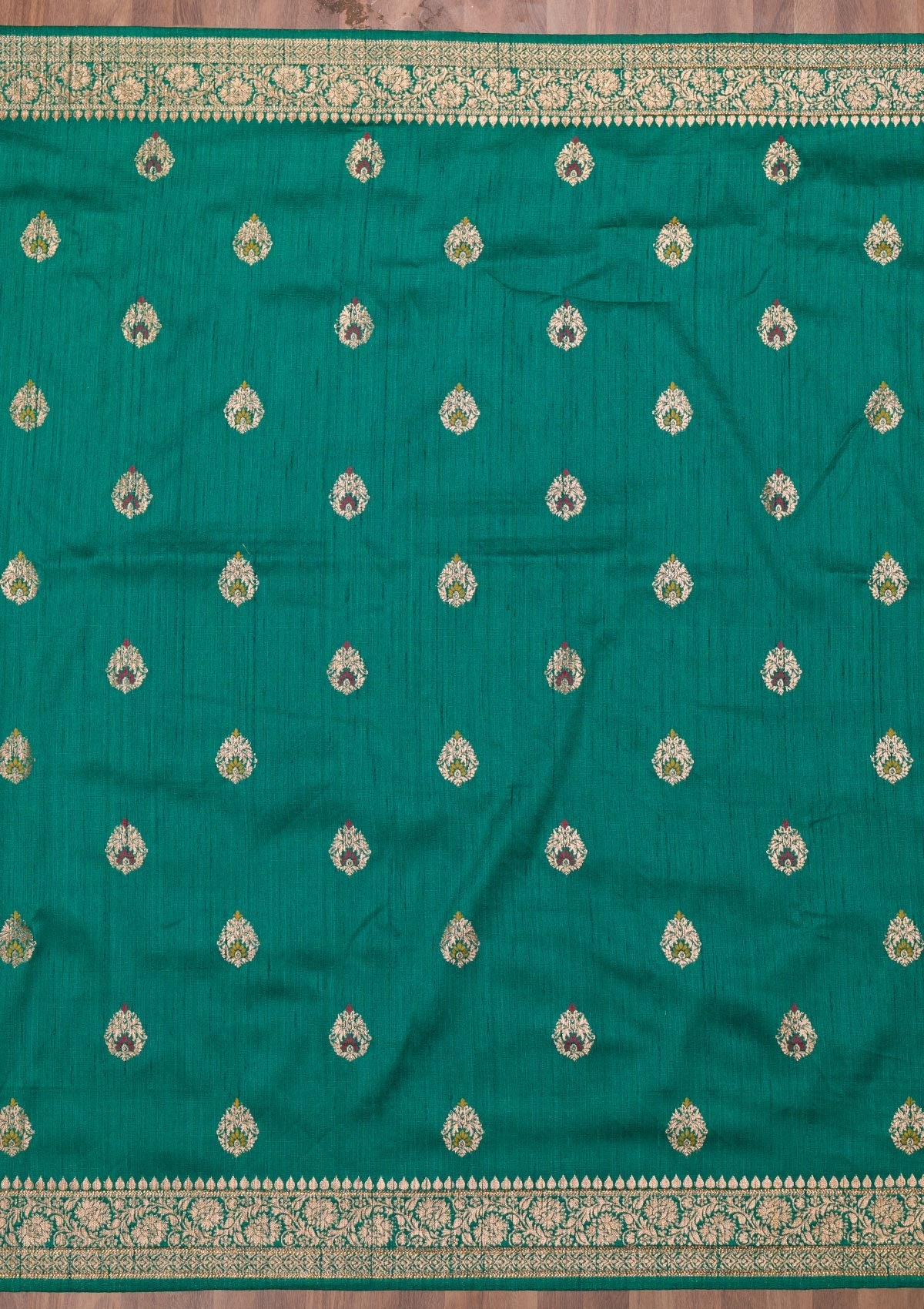 Rama Green Zariwork Raw Silk Saree-Koskii