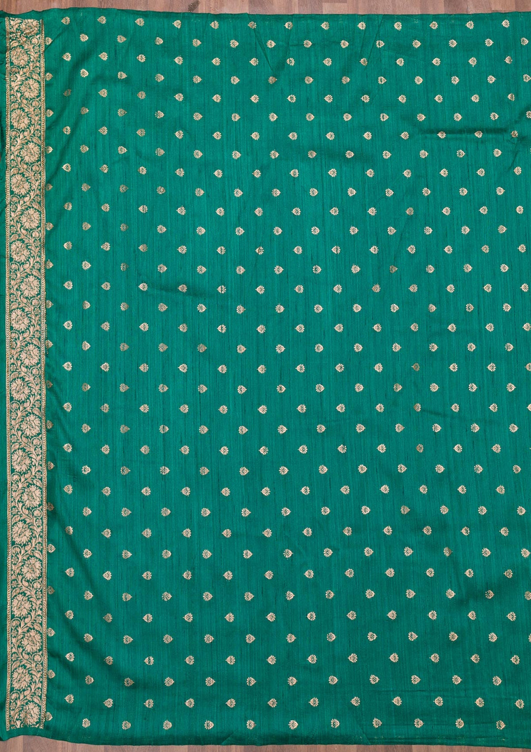 Rama Green Zariwork Raw Silk Saree-Koskii