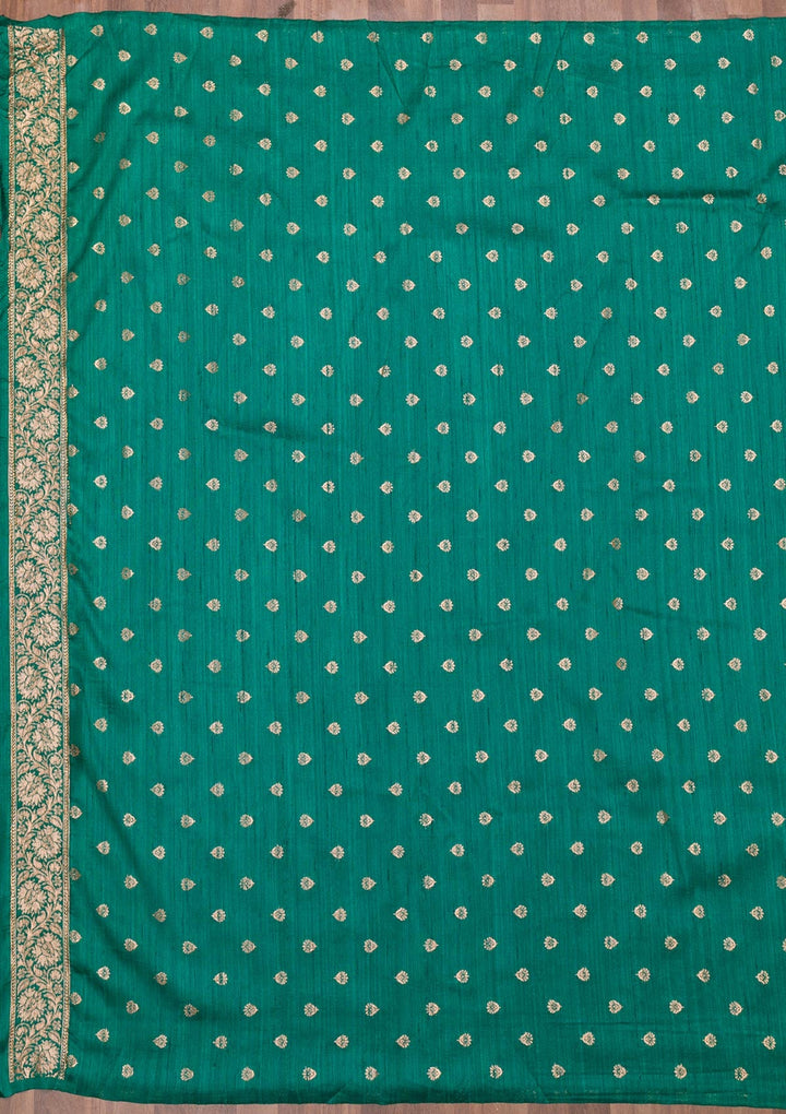 Rama Green Zariwork Raw Silk Saree-Koskii