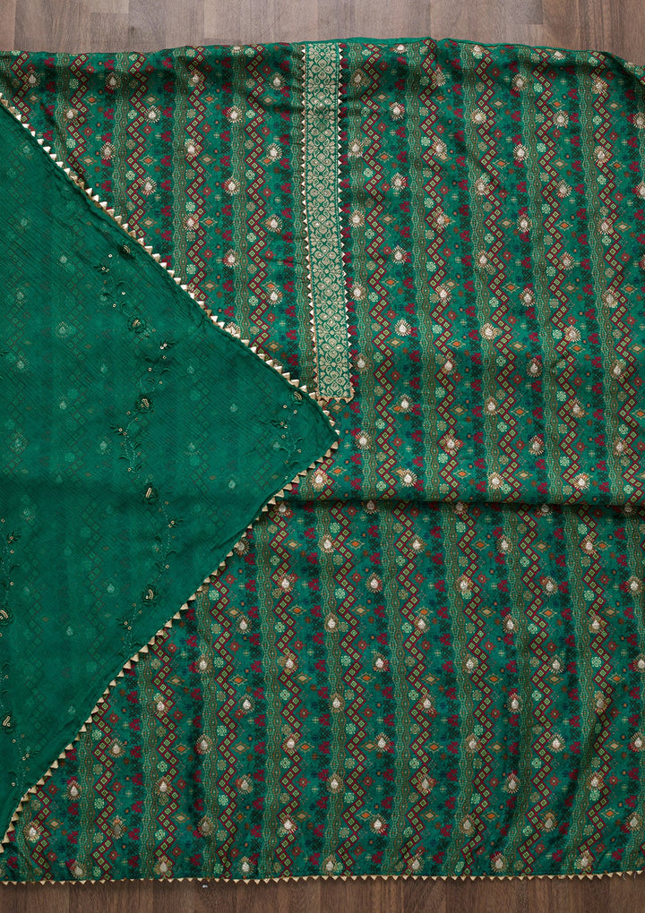 Rama Green Zariwork Semi Crepe Unstitched Salwar Suit-Koskii