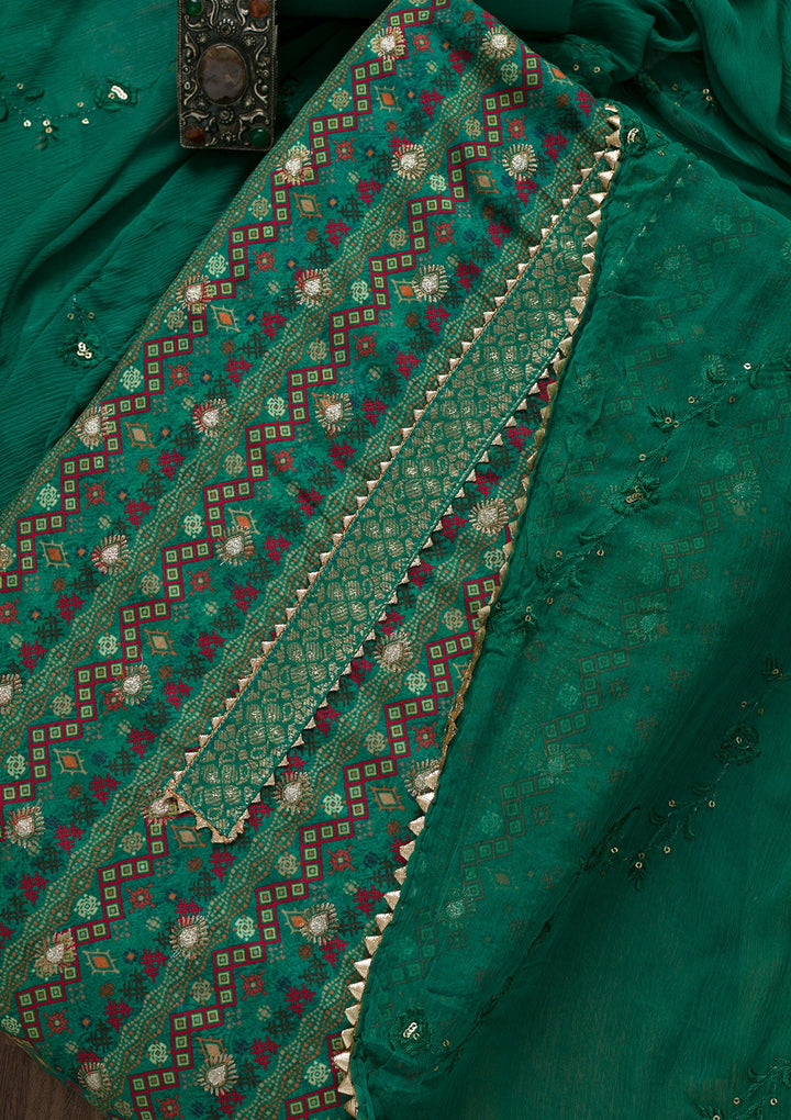 Rama Green Zariwork Semi Crepe Unstitched Salwar Suit-Koskii