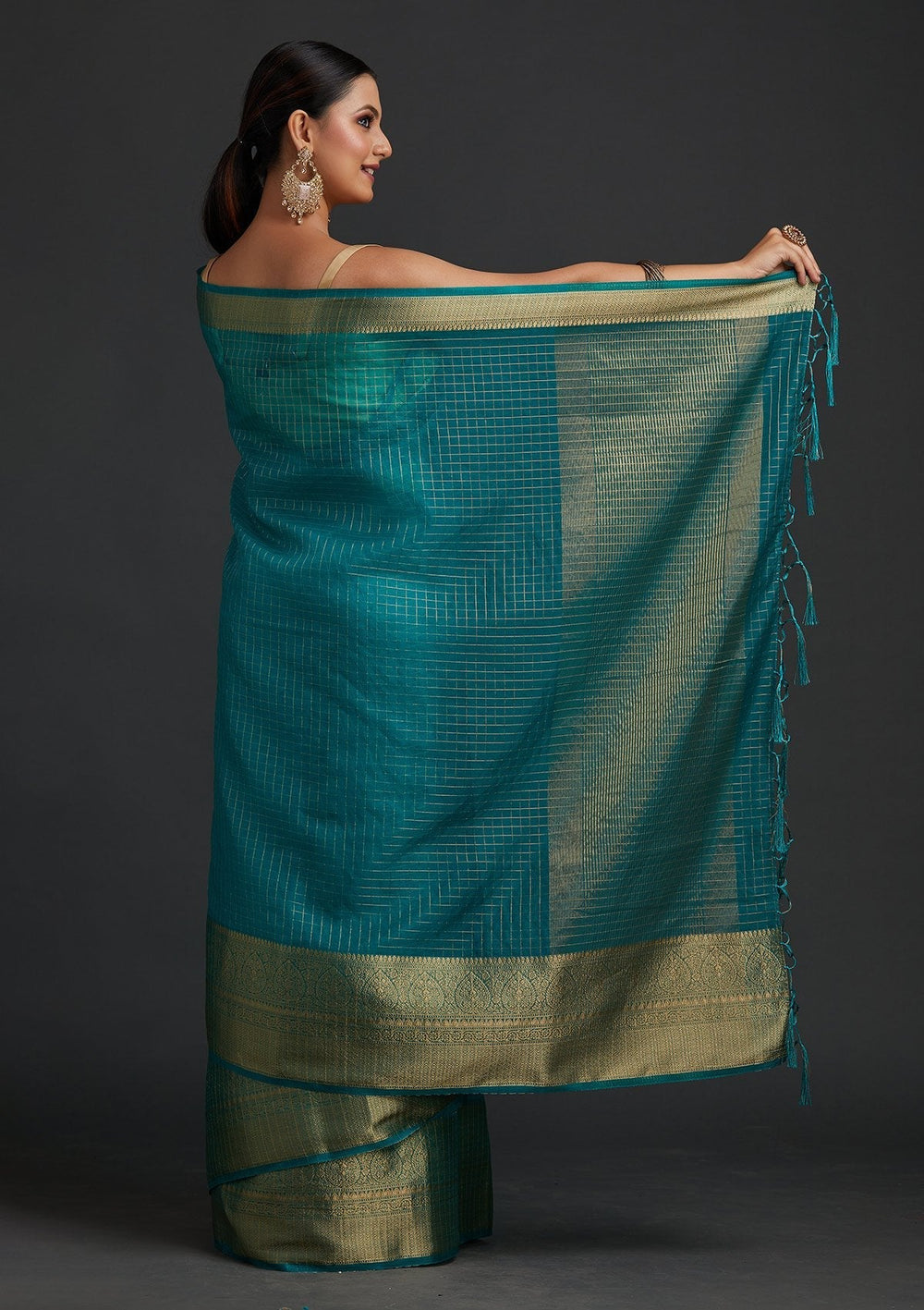 Rama Green Zariwork Tissue Designer Saree - koskii