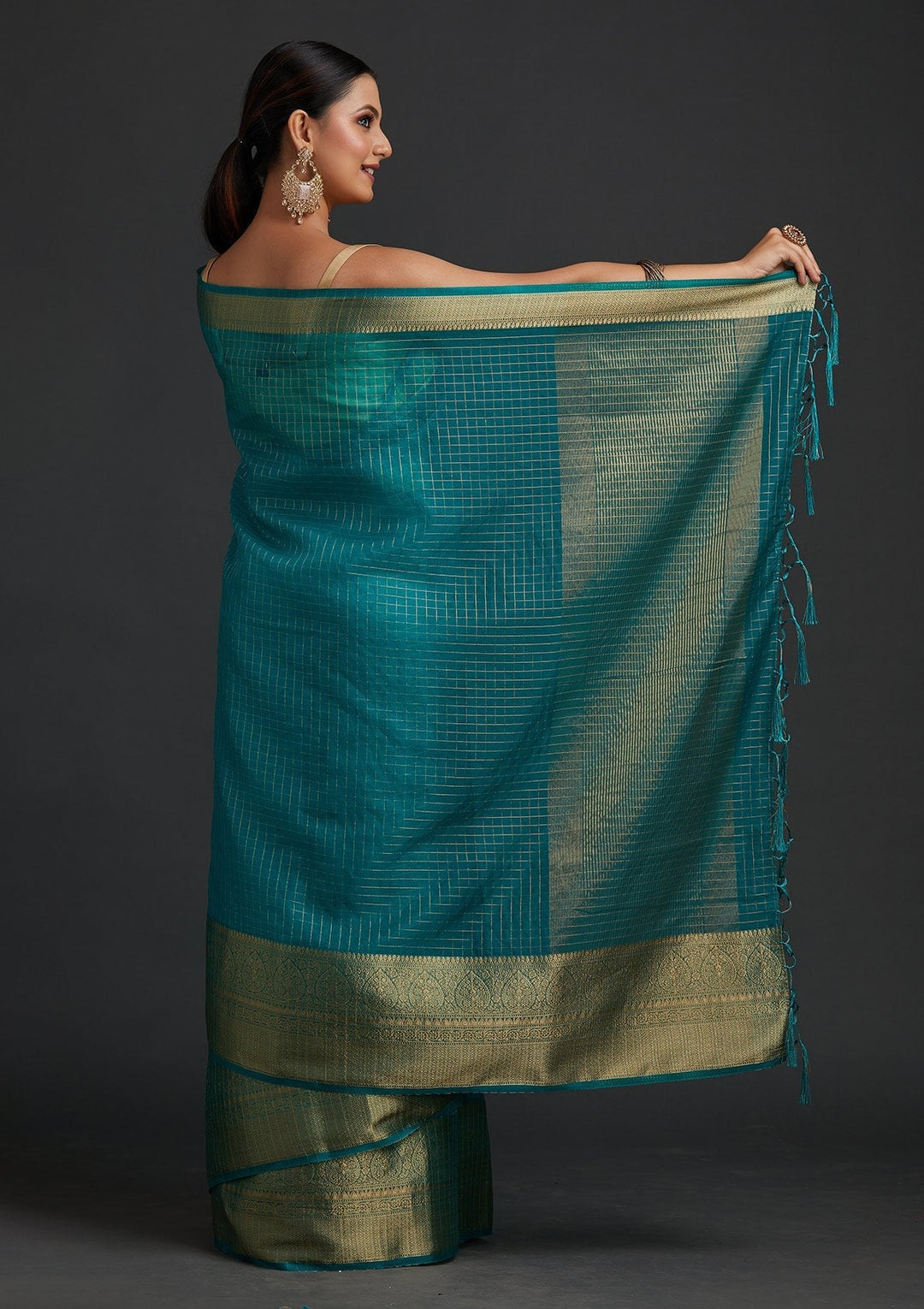 Rama Green Zariwork Tissue Designer Saree - koskii